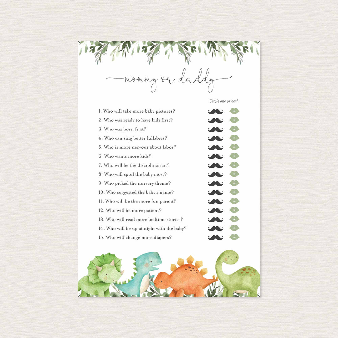Dinosaurs Baby Shower Mummy or Daddy Game Printable