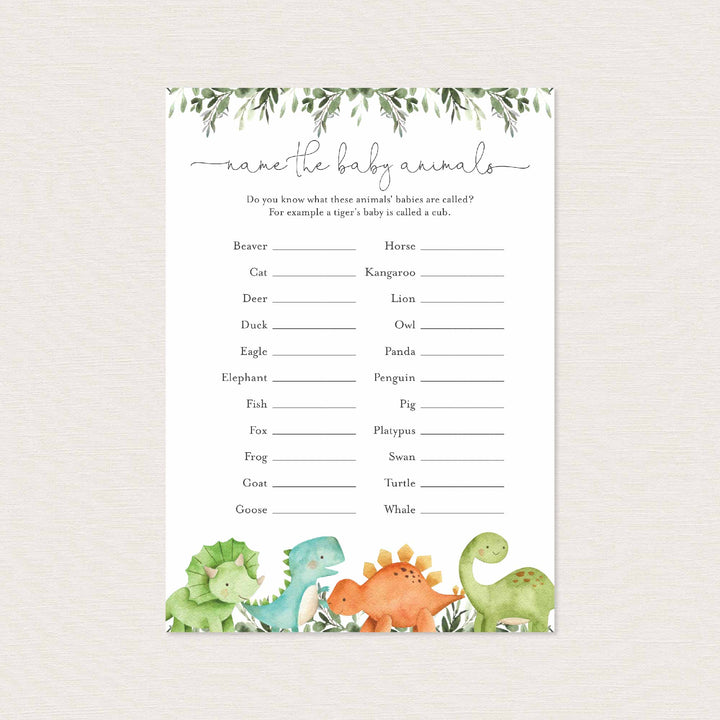 Dinosaurs Baby Shower Name The Baby Animals Game Printable