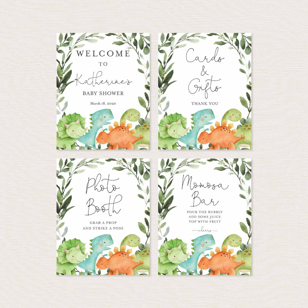 Dinosaurs Baby Shower Table Signs Bundle Printable