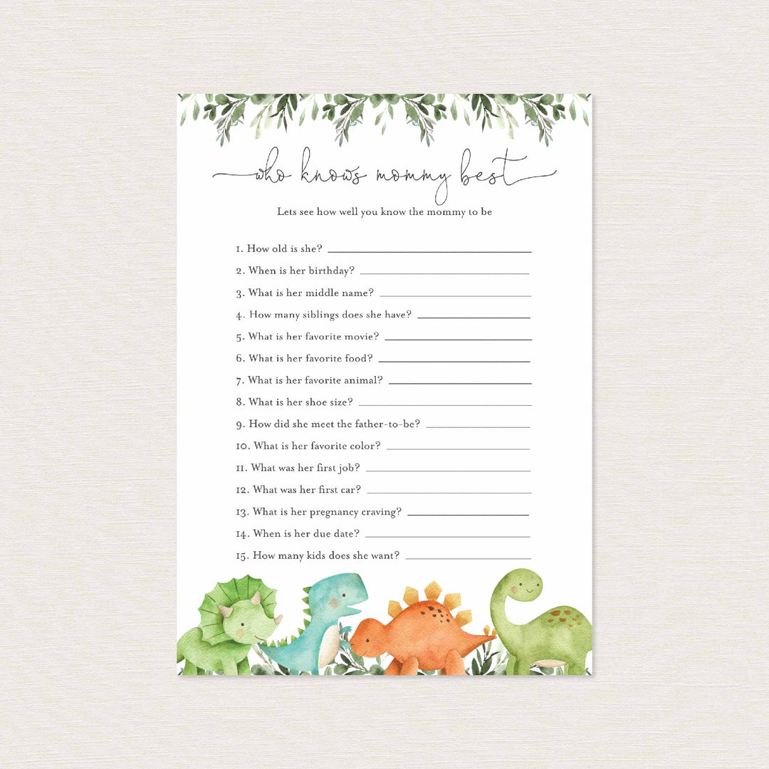 Dinosaurs Baby Shower Who Knows Mummy Best Game Printable