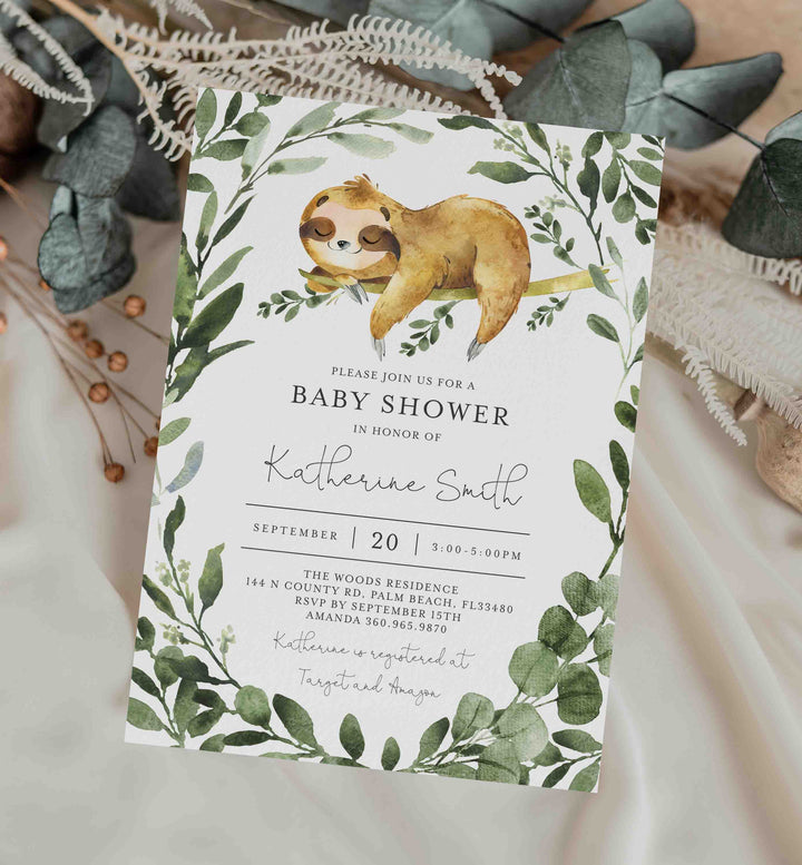 Sleeping Sloth Baby Shower Invitation Printable