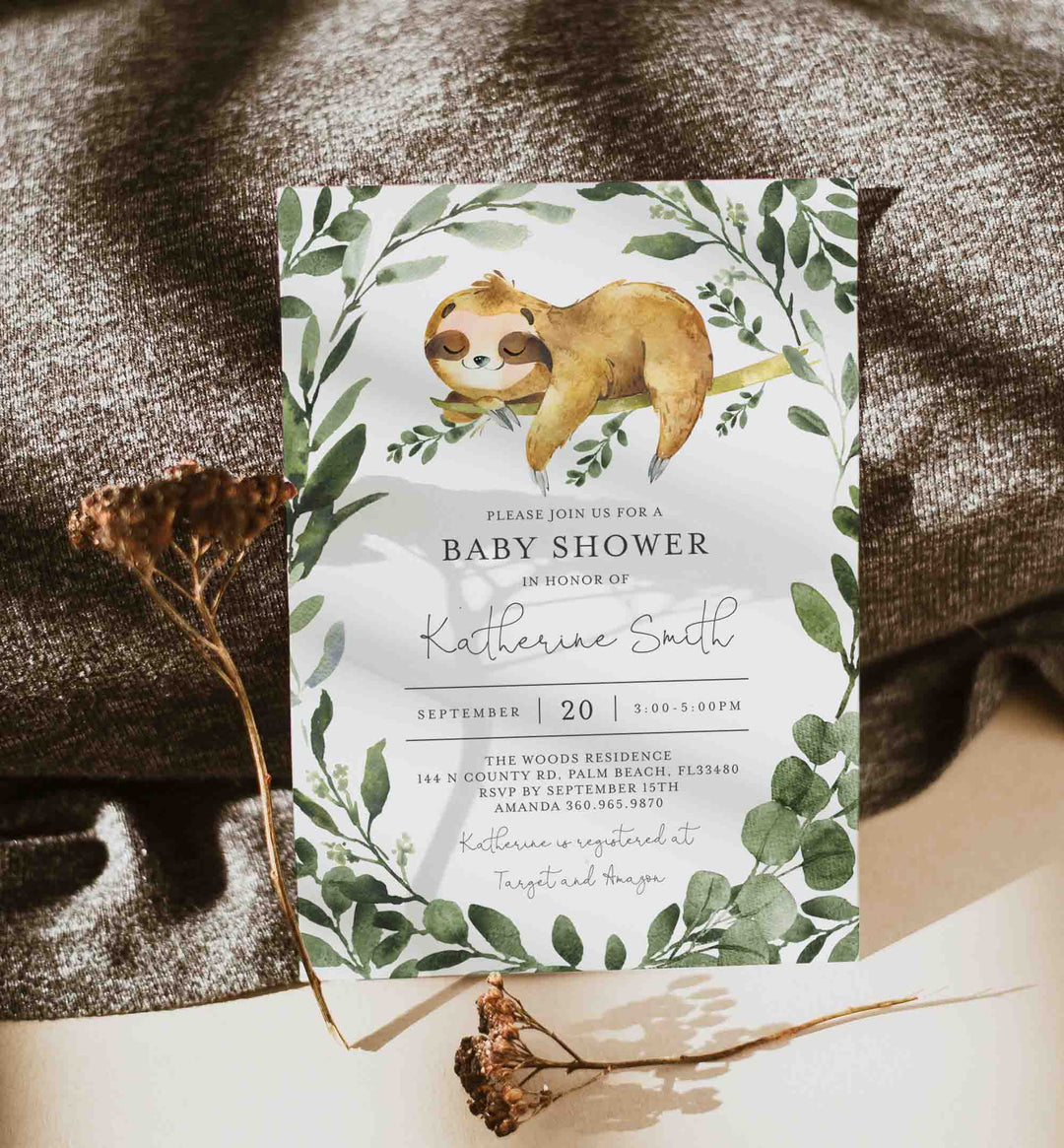 Sleeping Sloth Baby Shower Invitation Printable