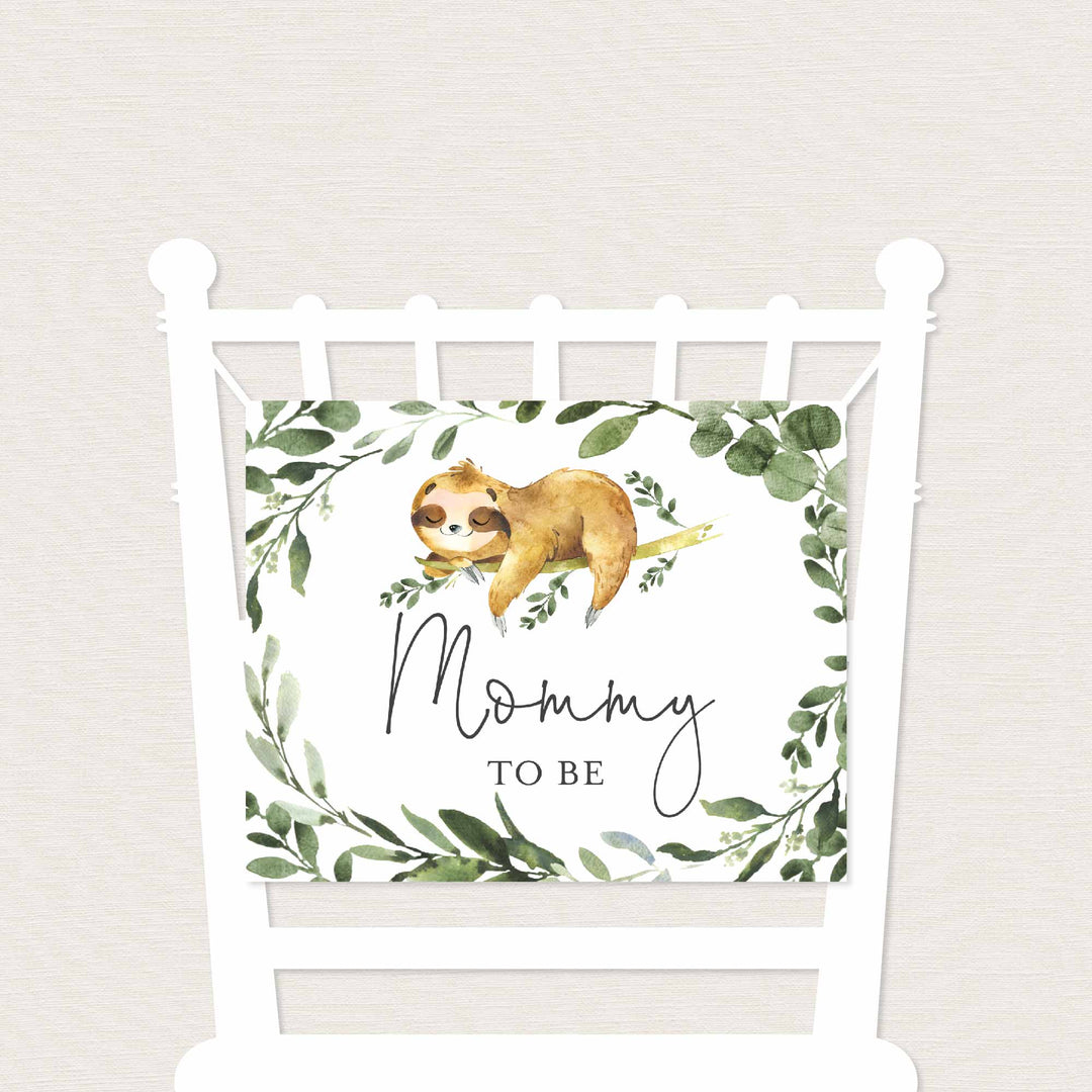 Sleeping Sloth Mummy and Daddy To Be Chair Sign Printable