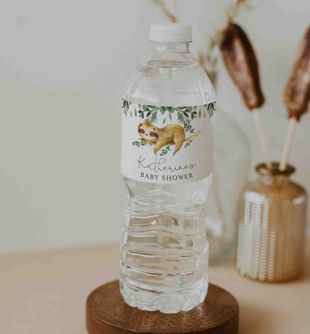 Sleeping Sloth Baby Shower Water Bottle Label Printable