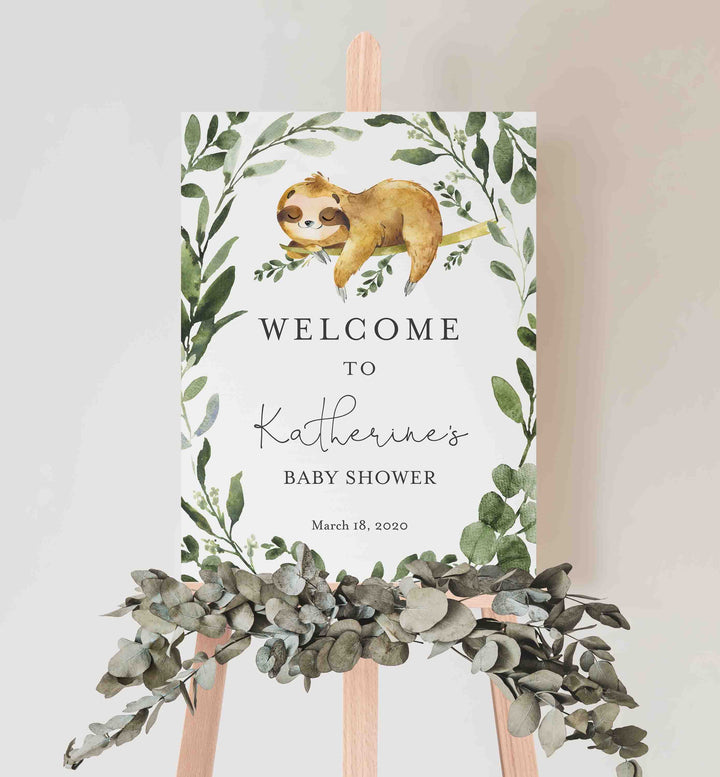 Sleeping Sloth Baby Shower Welcome Sign Printable