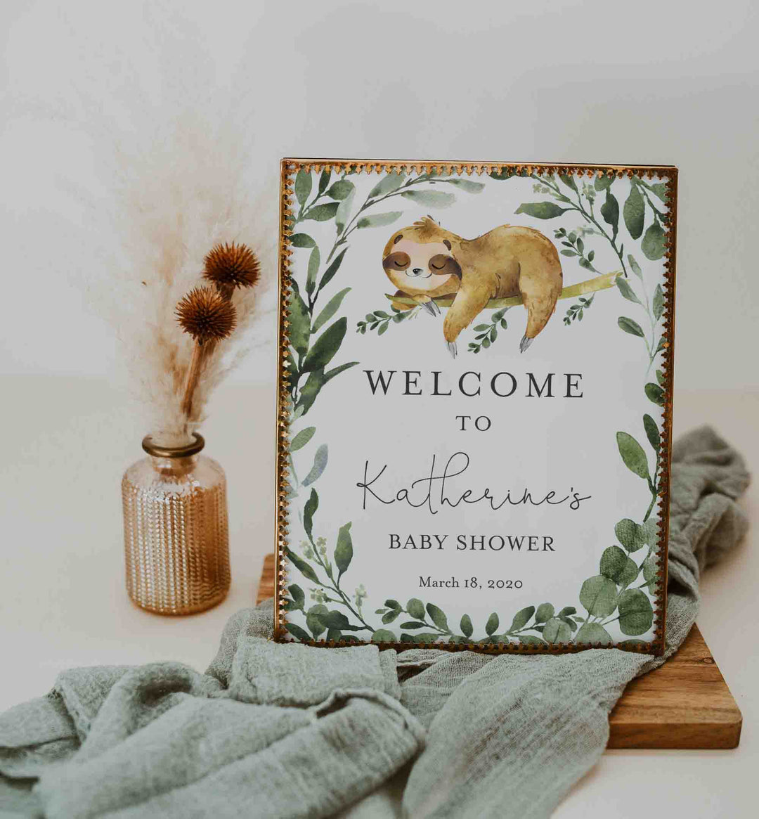 Sleeping Sloth Baby Shower Welcome Sign Printable