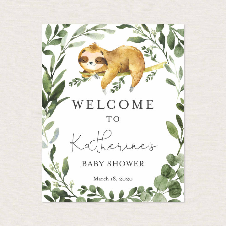 Sleeping Sloth Baby Shower Welcome Sign Printable