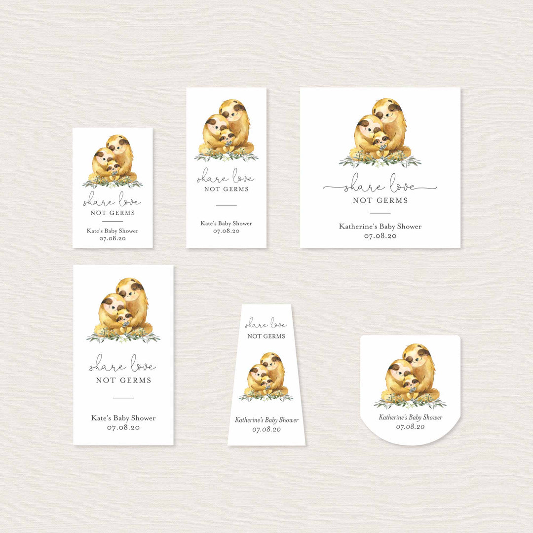 Sloth Family Baby Shower Hand Sanitizer Label Printable