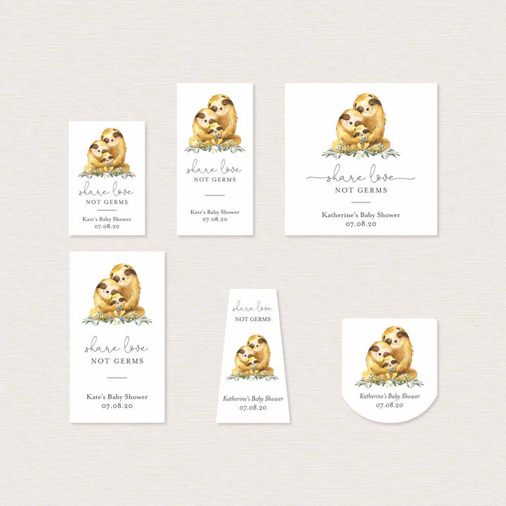 Sloth Family Baby Shower Hand Sanitizer Label Printable