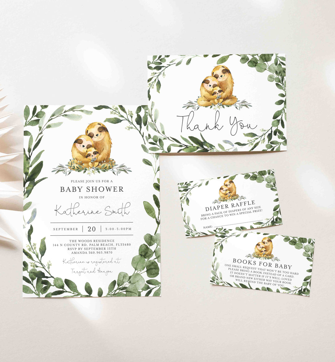 Sloth Family Baby Shower Suite Printable