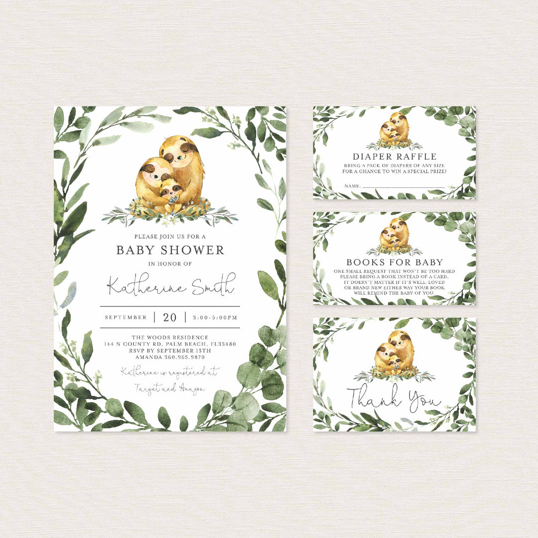 Sloth Family Baby Shower Suite Printable