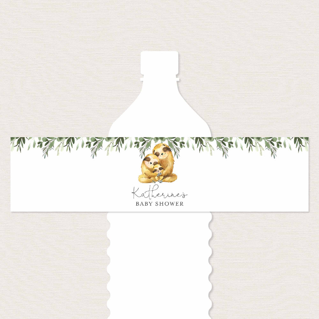 Sloth Family Baby Shower Water Bottle Label Printable
