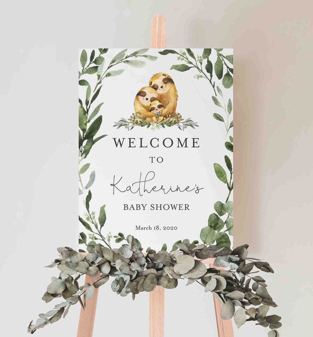 Sloth Family Baby Shower Welcome Sign Printable