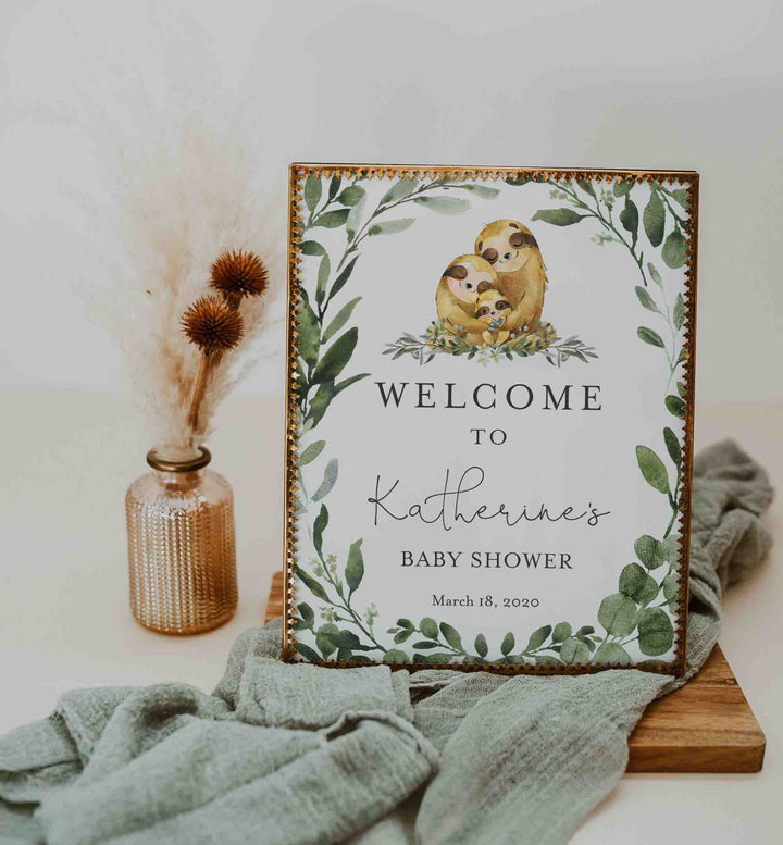 Sloth Family Baby Shower Welcome Sign Printable