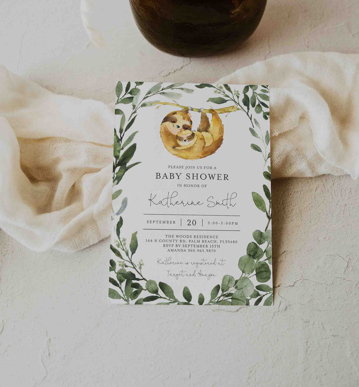 Mommy Baby Sloth Baby Shower Invitation Printable
