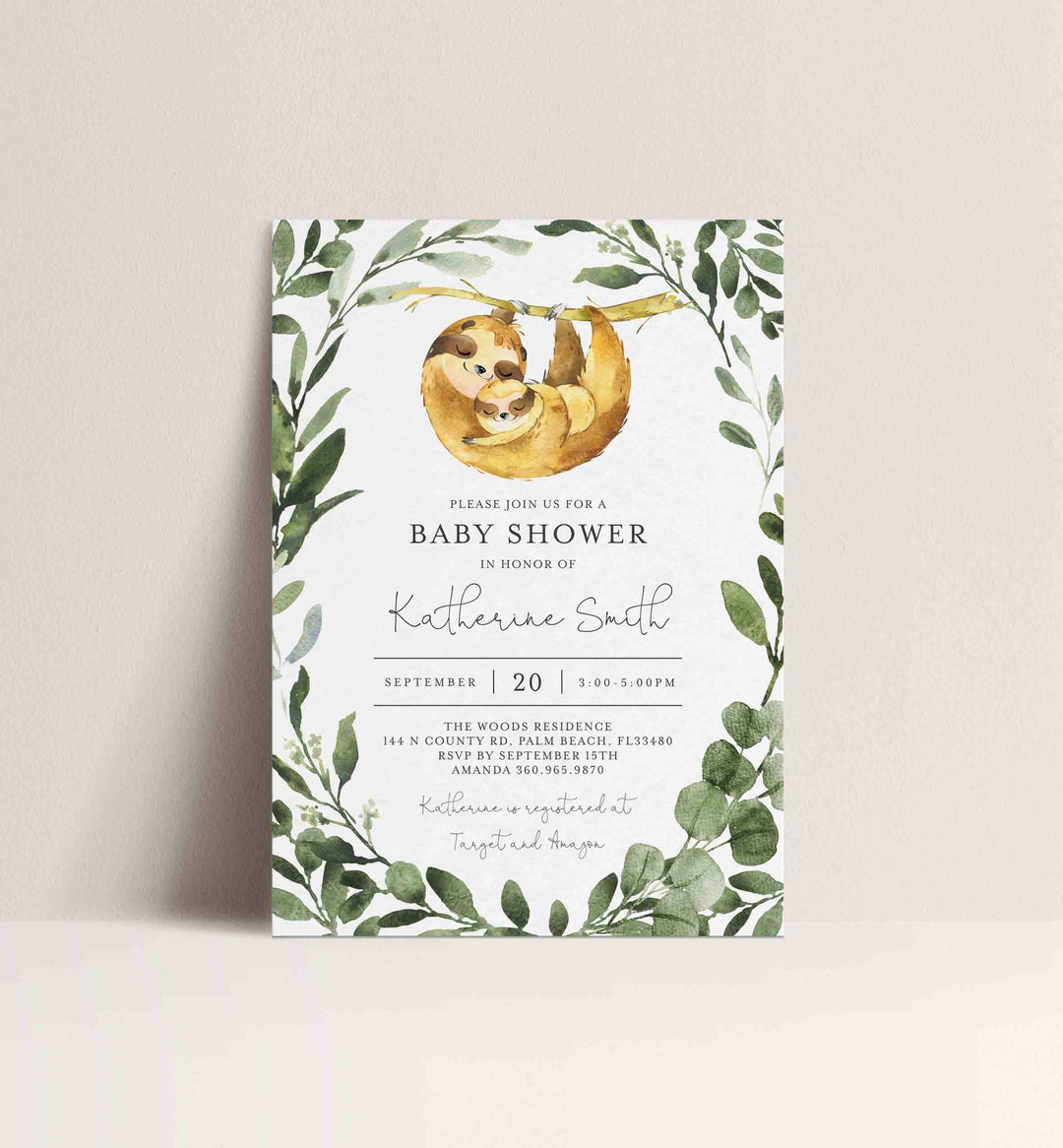 Mommy Baby Sloth Baby Shower Invitation Printable
