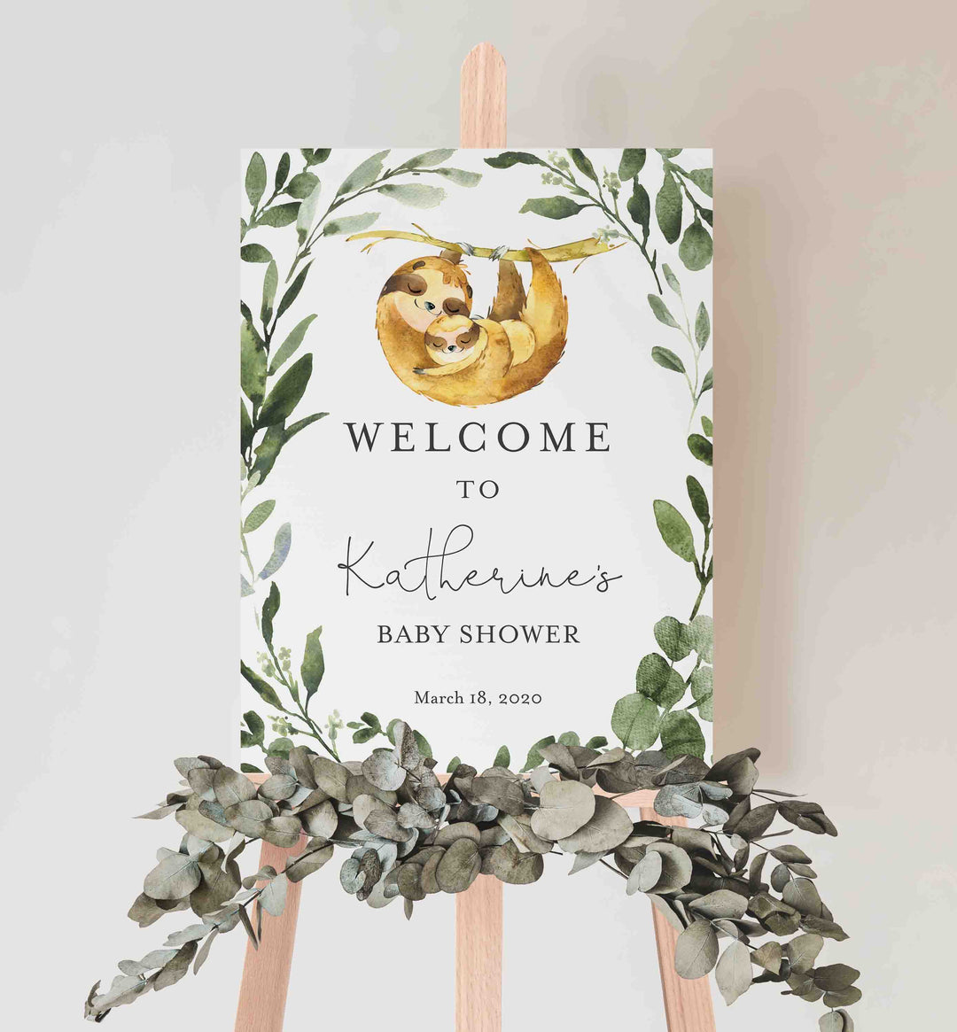 Mommy Baby Sloth Baby Shower Welcome Sign Printable