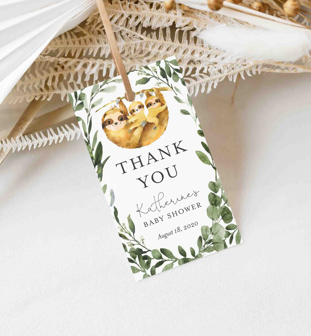 Twin Sloths Baby Shower Favour Tag Printable
