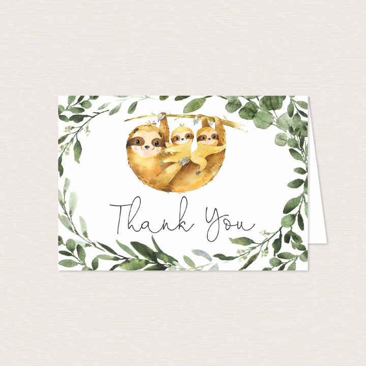 Twin Sloths Baby Shower Thank You Card Printable