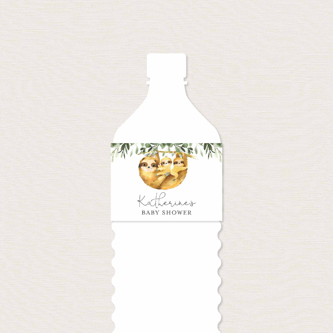 Twin Sloths Baby Shower Water Bottle Label Printable