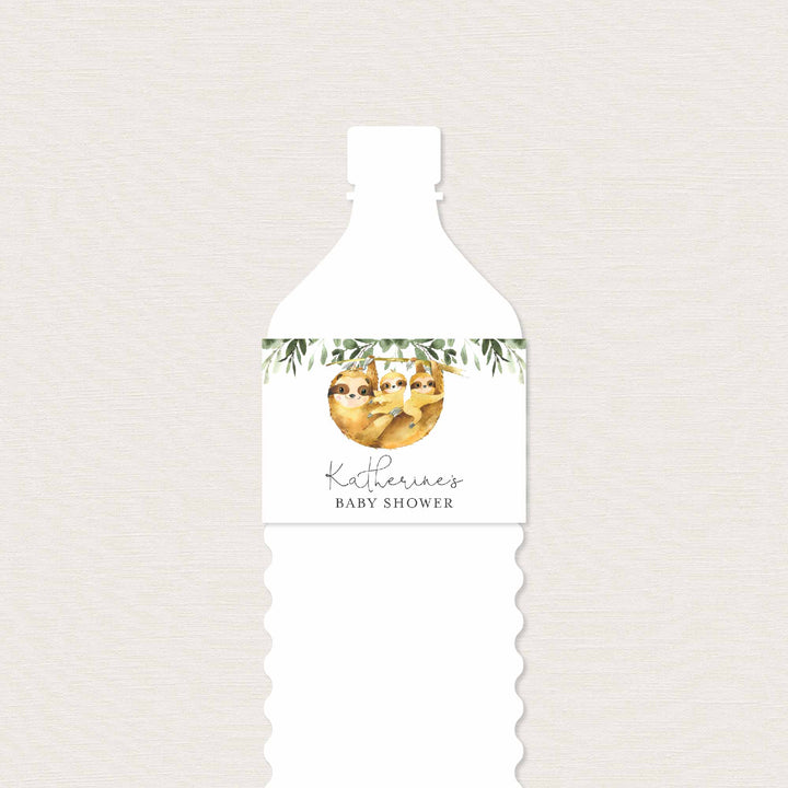 Twin Sloths Baby Shower Water Bottle Label Printable
