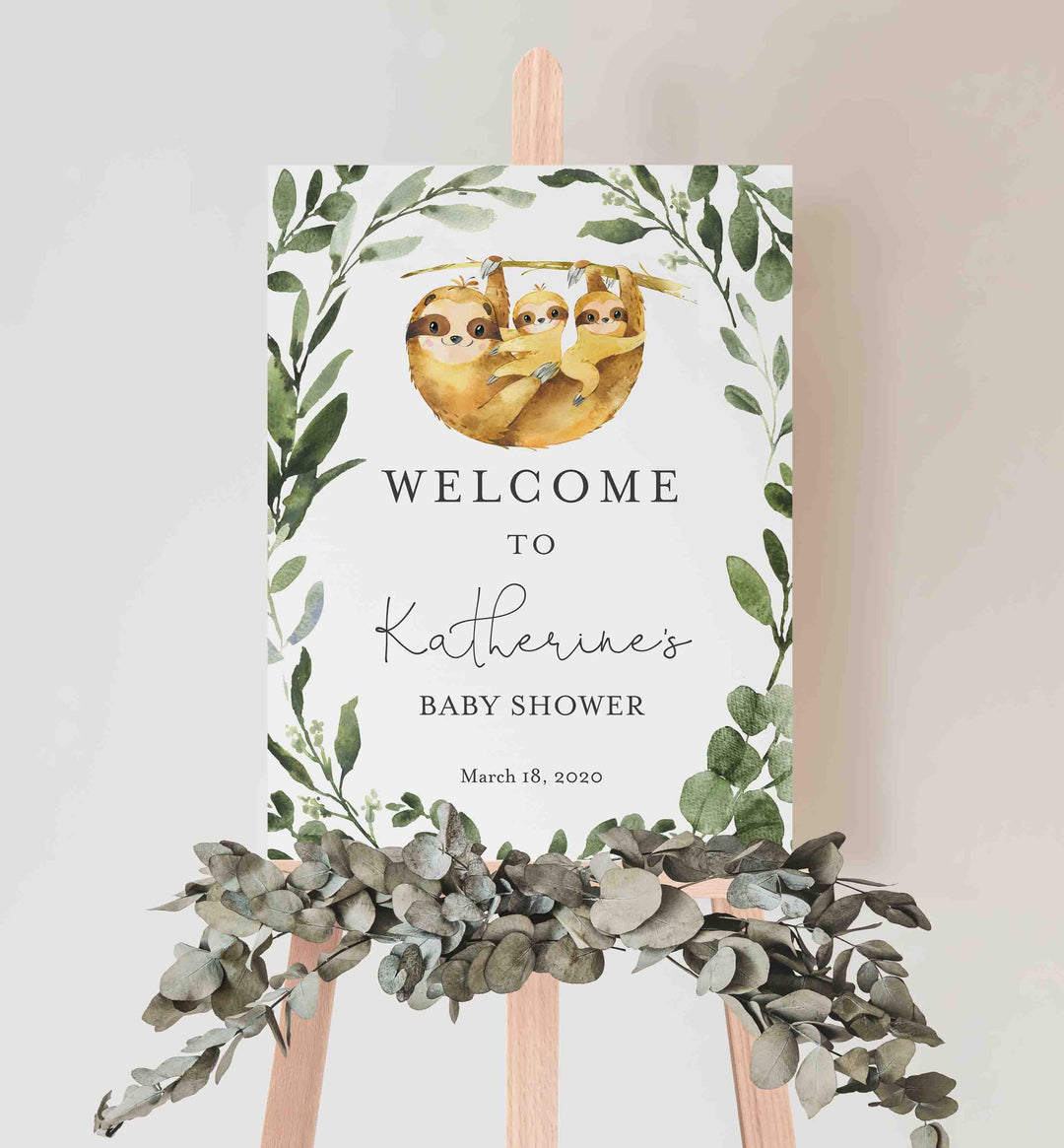 Twin Sloths Baby Shower Welcome Sign Printable