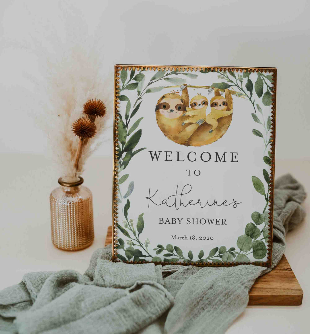 Twin Sloths Baby Shower Welcome Sign Printable