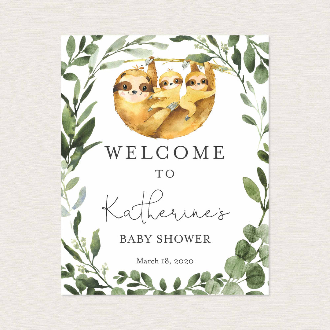 Twin Sloths Baby Shower Welcome Sign Printable