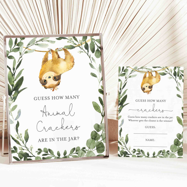 Sloth Baby Shower Guess How Many Animal Crackers Game Printable