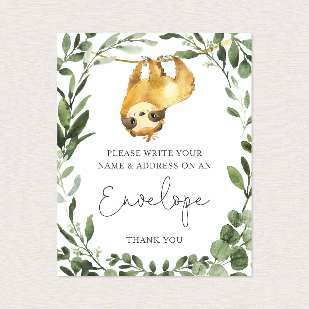 Sloth Baby Shower Address An Envelope Sign Printable