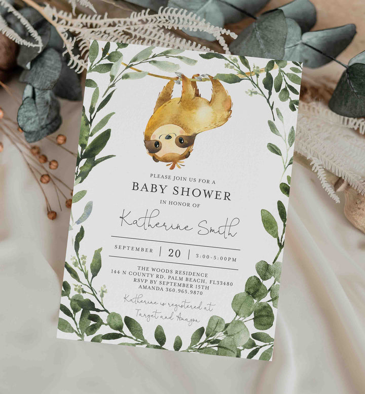 Sloth Baby Shower Invitation Printable