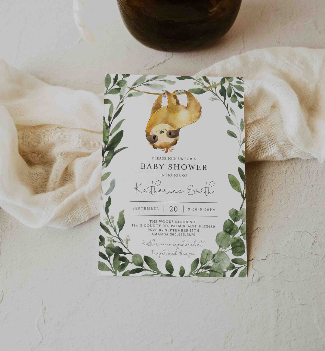 Sloth Baby Shower Invitation Printable