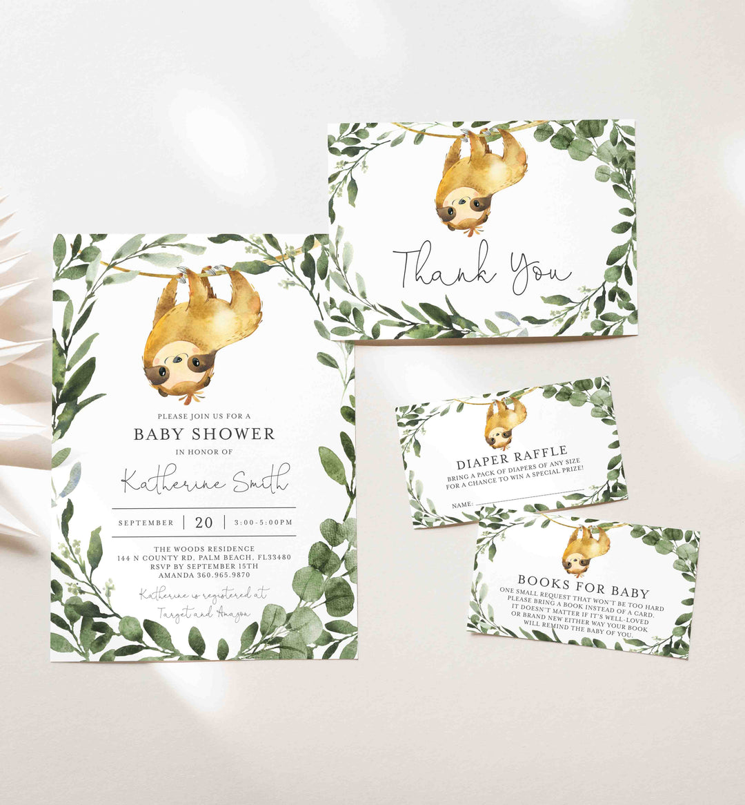 Sloth Baby Shower Suite Printable