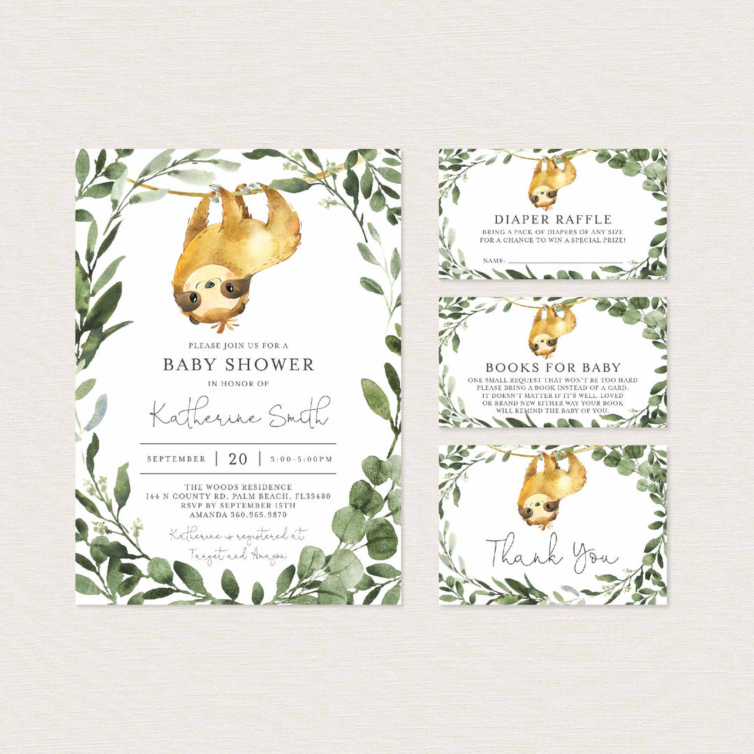 Sloth Baby Shower Suite Printable