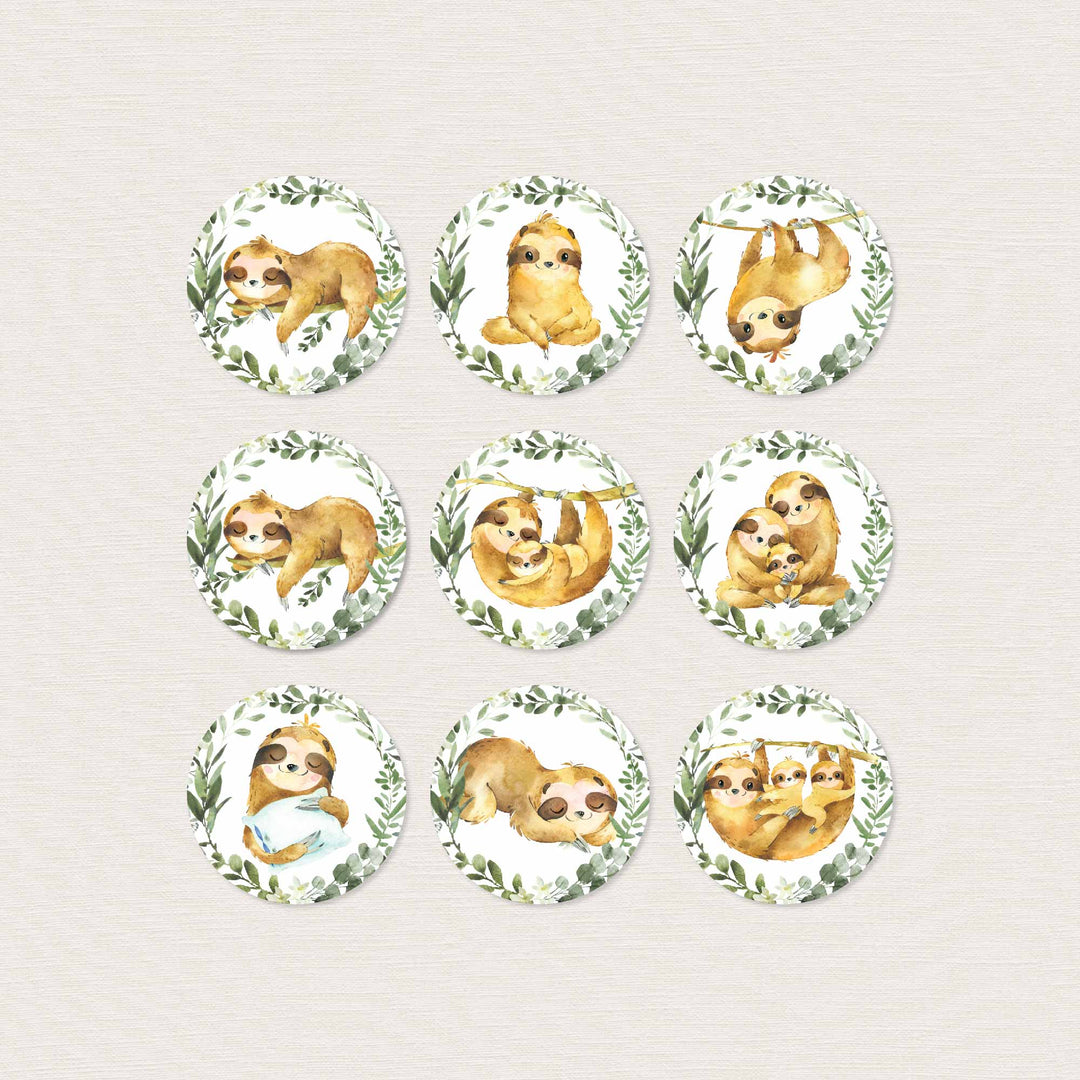Sloth Baby Shower Cupcake Toppers and Cupcake Wrappers Printable