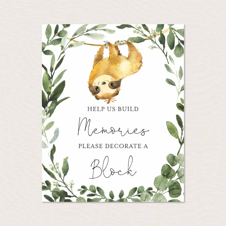 Sloth Baby Shower Decorate A Block Printable