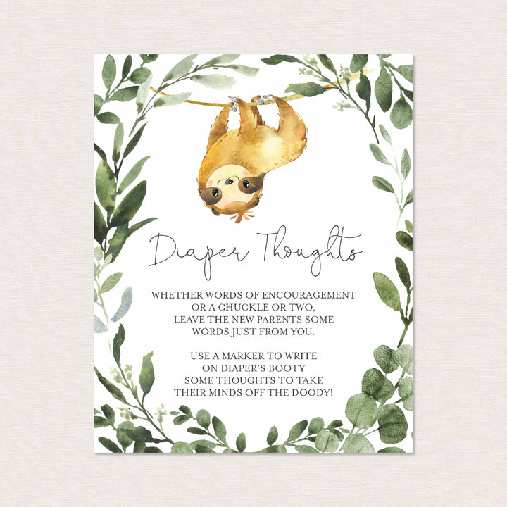 Sloth Baby Shower Diaper Thoughts or Late Night Diapers Printable