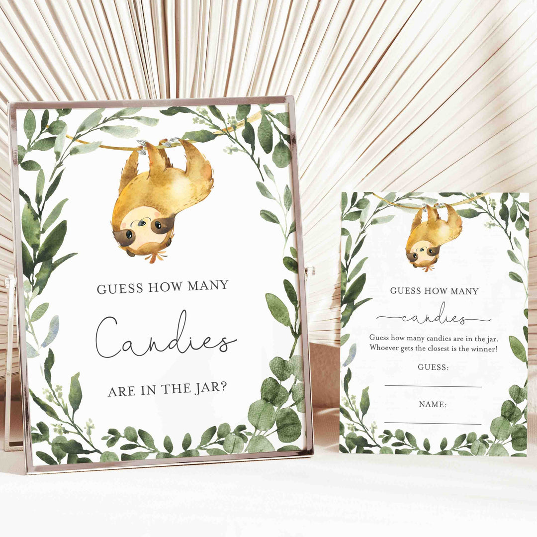 Sloth Baby Shower Guess How Many Candies Game Printable