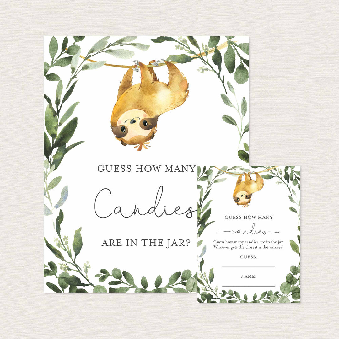 Sloth Baby Shower Guess How Many Candies Game Printable