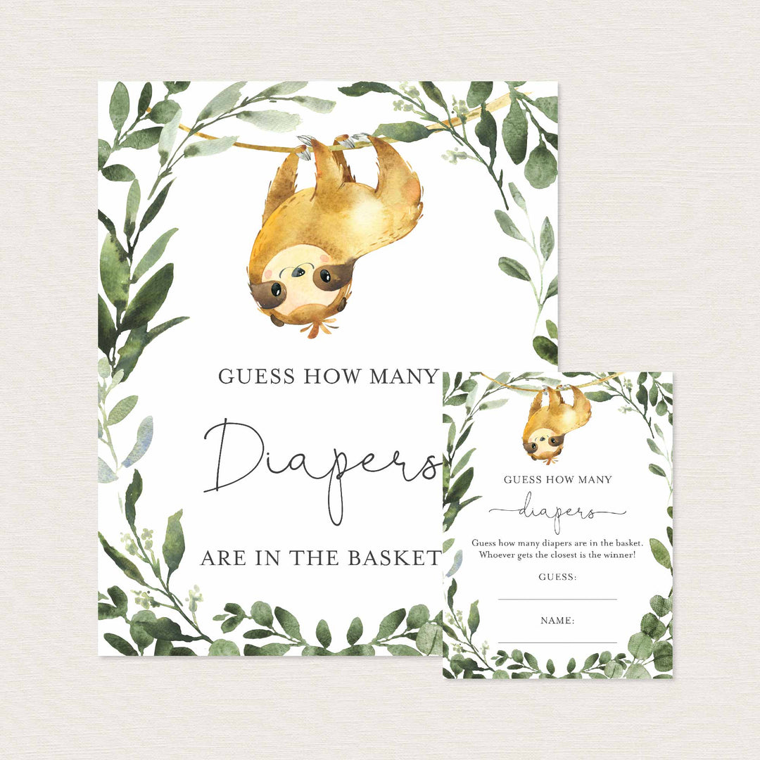 Sloth Baby Shower Guess How Many Diapers Game Printable