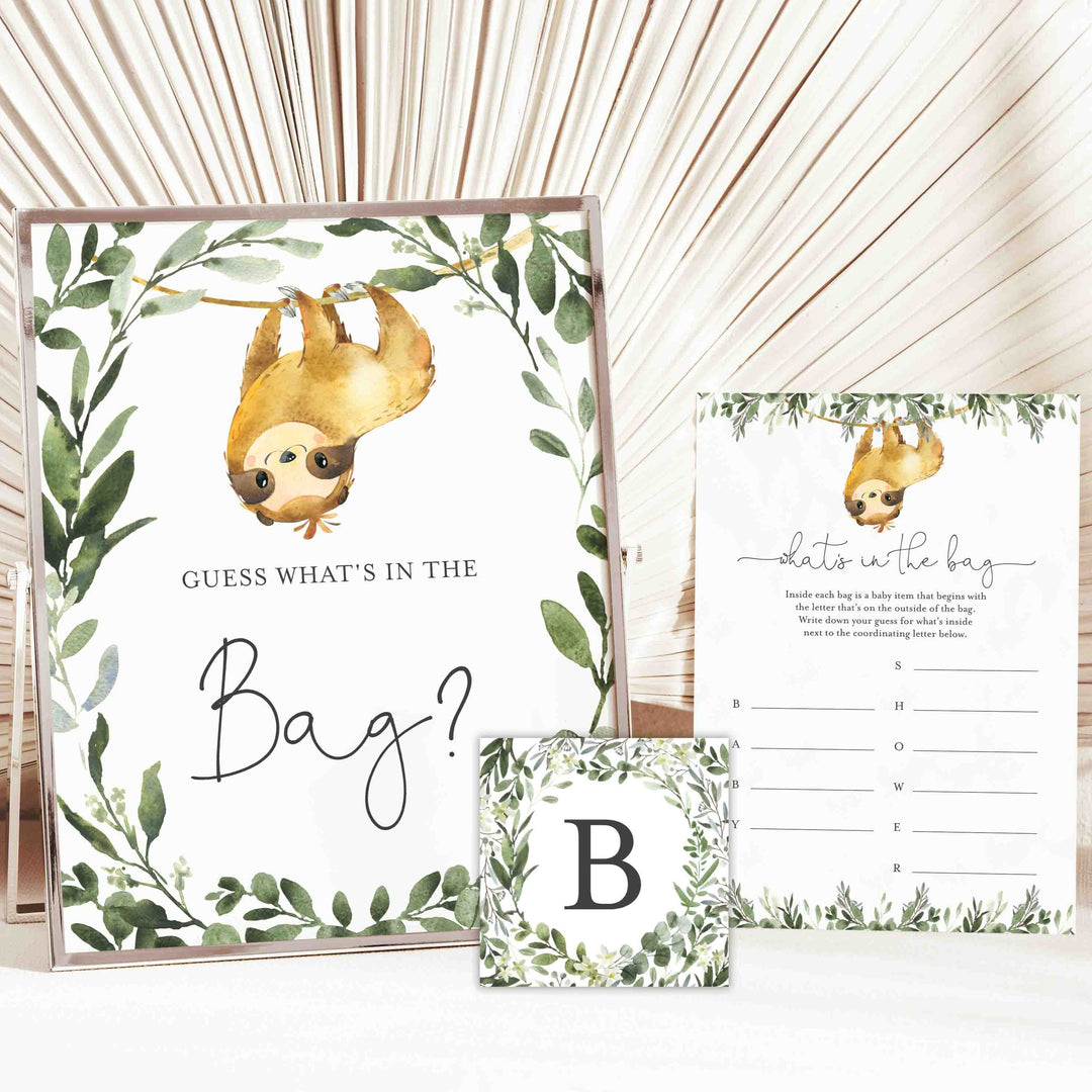Sloth Baby Shower Guess What's In The Bag Game Printable