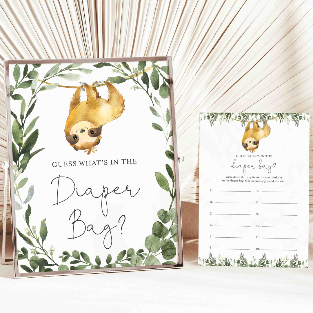 Sloth Baby Shower Guess What's In The Diaper Bag Game Printable