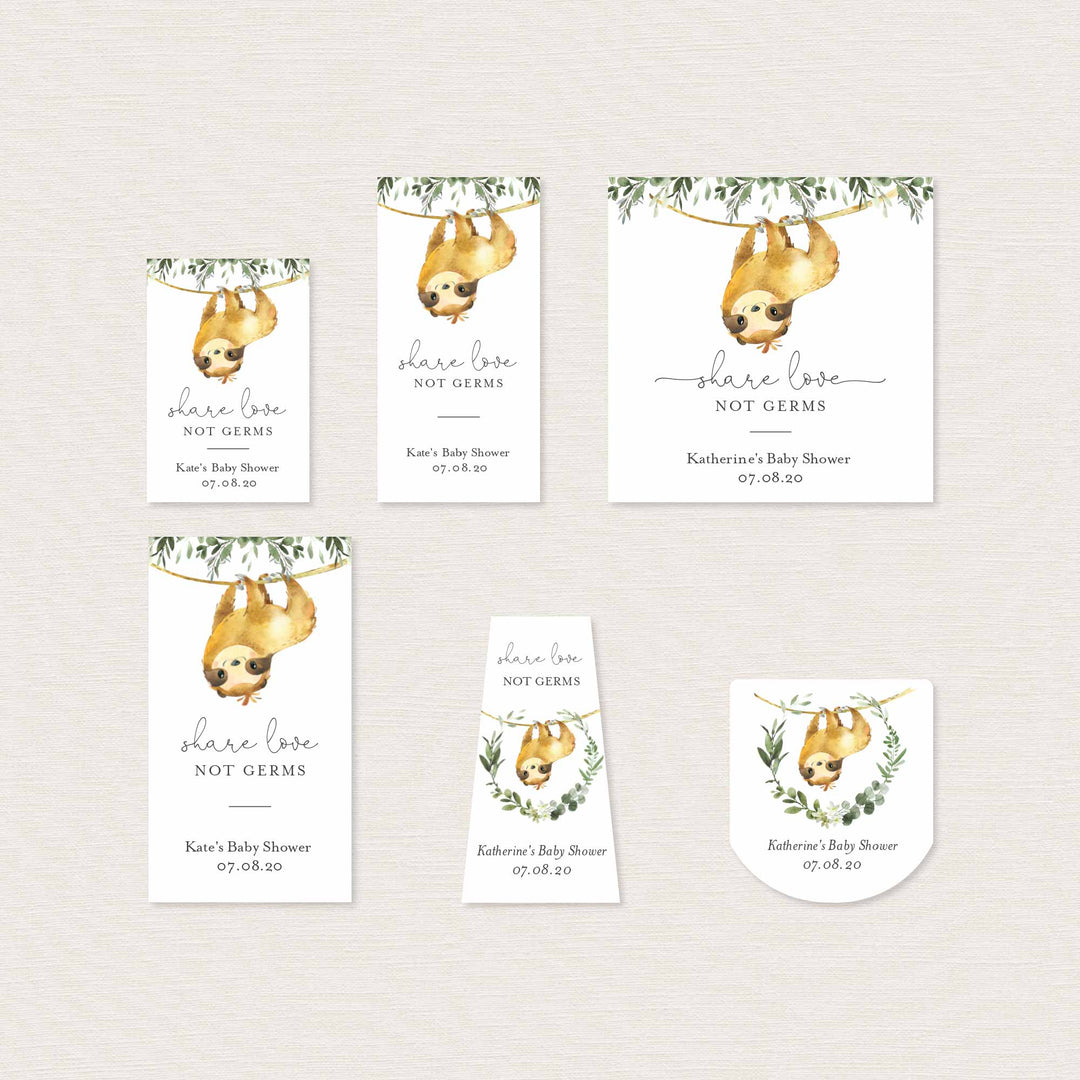 Sloth Family Baby Shower Hand Sanitizer Label Printable