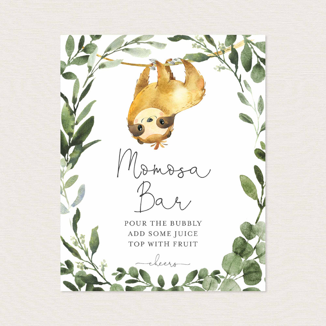 Sloth Baby Shower Mimosa Bar Sign Printable