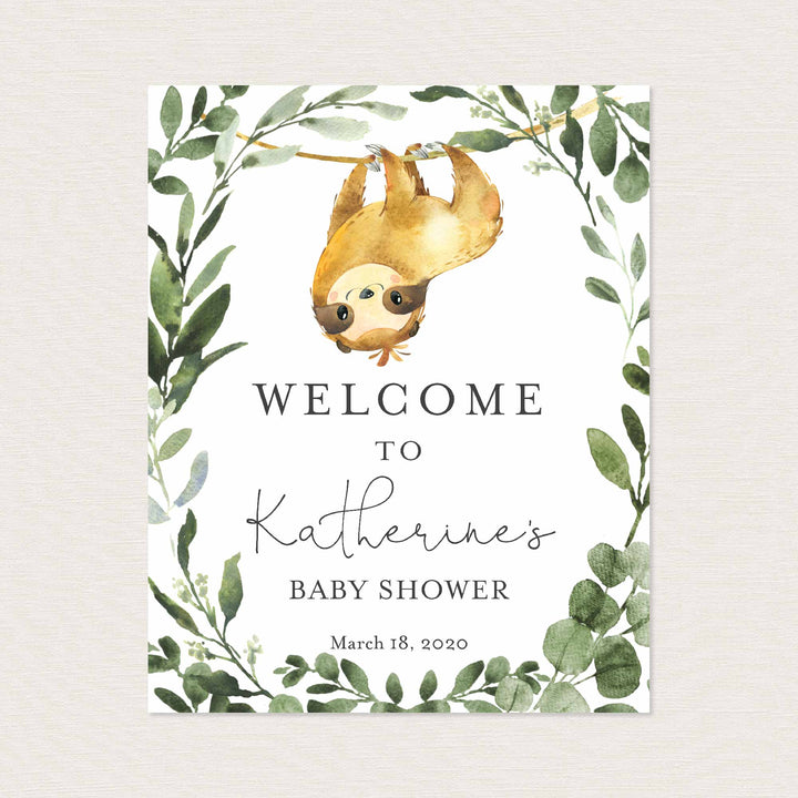 Sloth Baby Shower Welcome Sign Printable