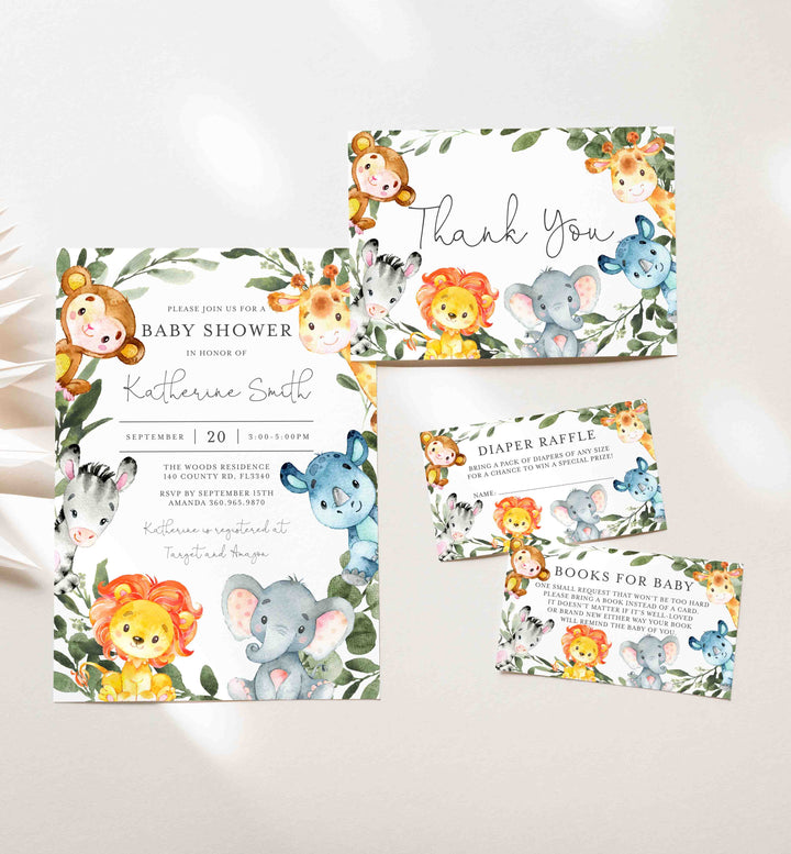 Jungle Animals Baby Shower Suite Printable