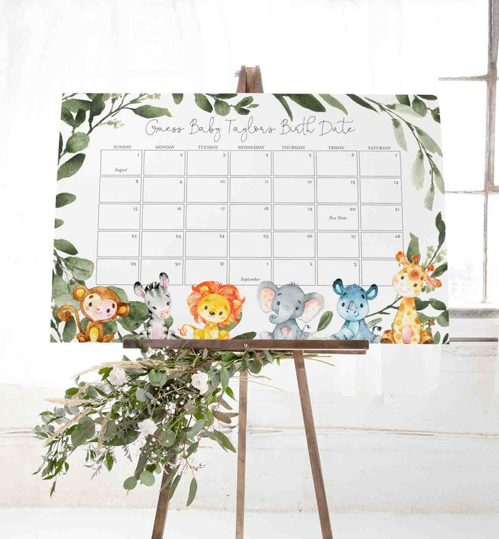 Jungle Animals Baby Shower Due Date Calendar Printable