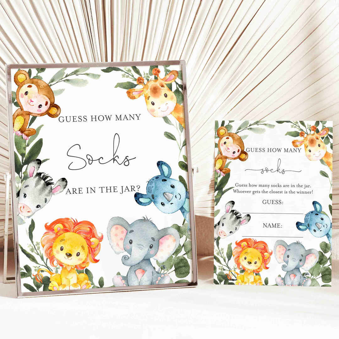 Jungle Animals Baby Shower Guess How Many Socks Game Printable