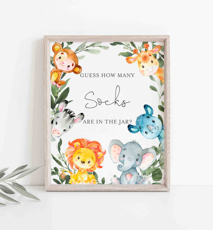 Jungle Animals Baby Shower Guess How Many Socks Game Printable