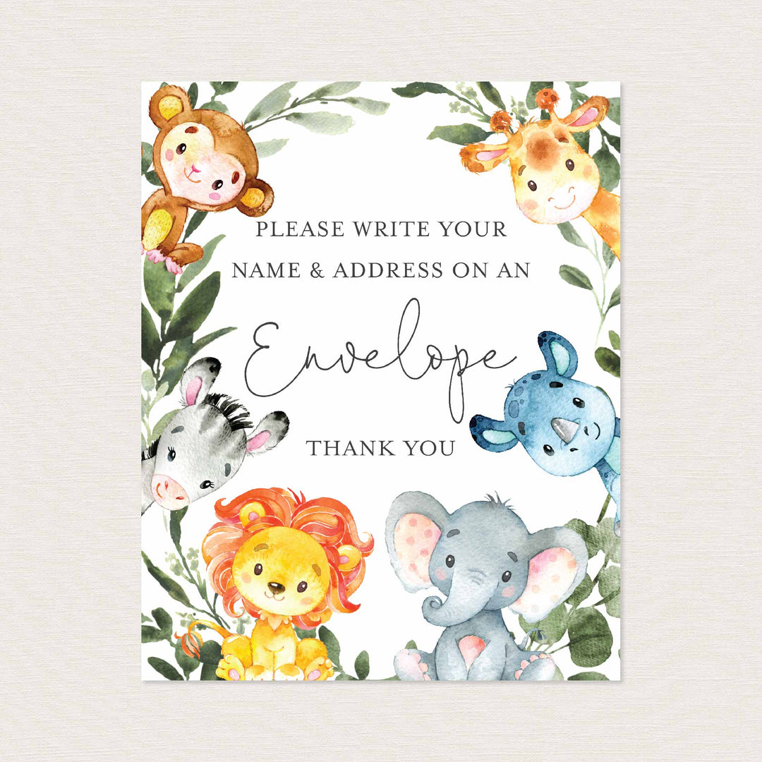 Jungle Animals Baby Shower Address An Envelope Sign Printable